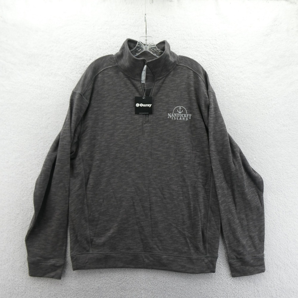 Ouray Pullover Mens Large Nantucket Island‎ Gray Quarter Zip Space Dye Knit Top